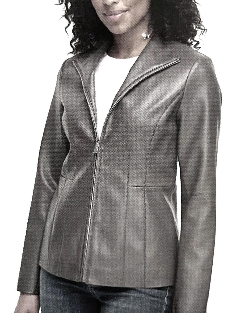 KENNETH COLE Womens (S) Olive Gray Vegan Leather Zip-Up Jacket Lined - NWTs